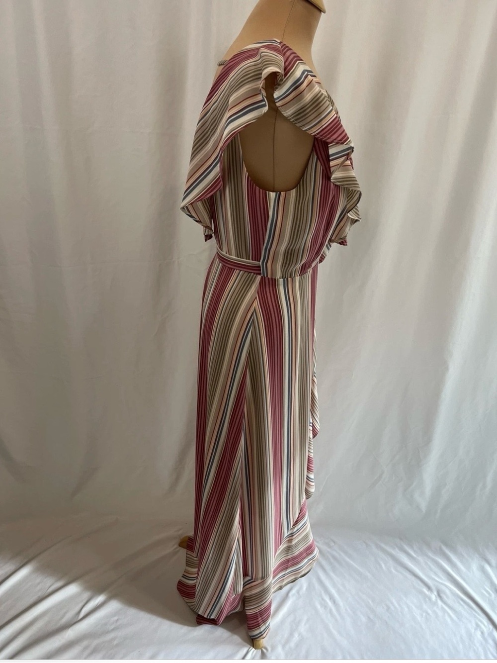 Leith Pink Multi-Stripe Ruffle Wrap High-Low Dress Cottagecore - Picture 4 of 9